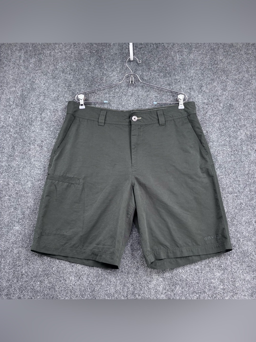 Orvis Greenish Gray Castaway Performance Gorpcore Unity Cargo Shorts Men’s 36